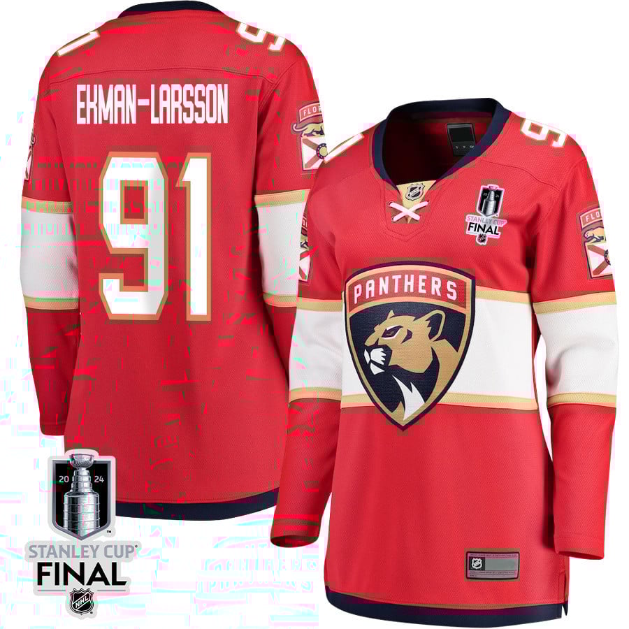 Oliver Ekman-Larsson 91 Florida Panthers 2024 STANLEY CUP Final Home Breakaway Red NHL Jersey Women's
