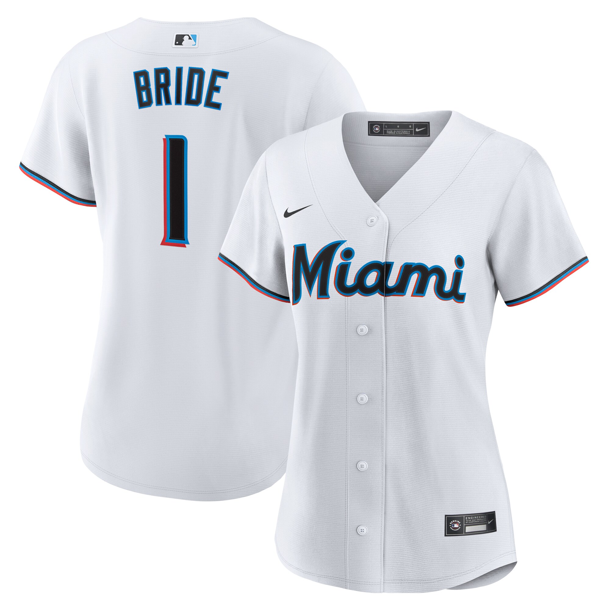 Miami Marlins White #1 Bride Home MLB Jersey Women's