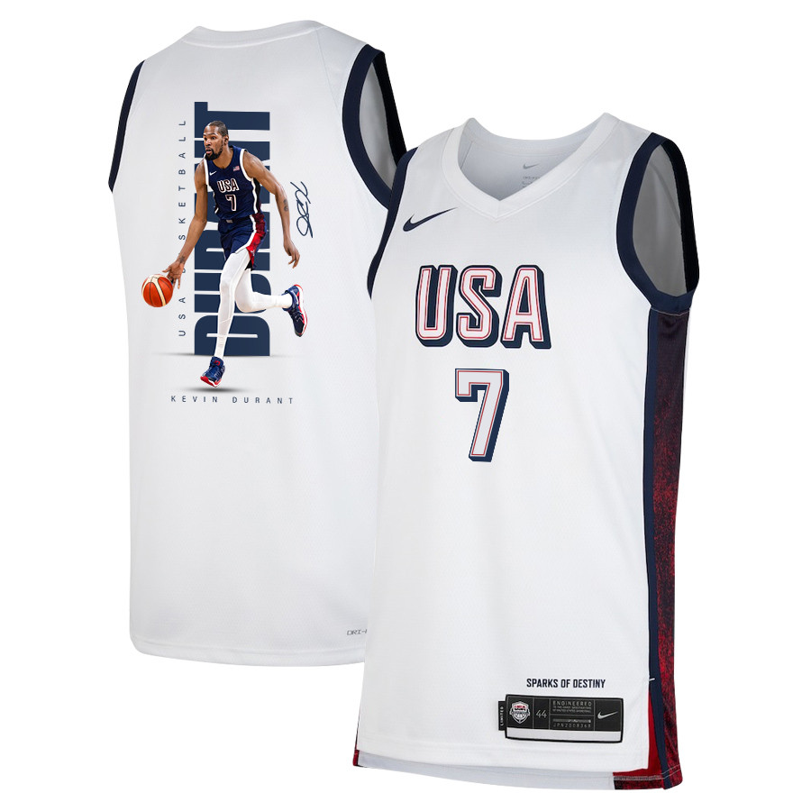 Kevin Durant 7 Olympic Paris 2024 USA Unisex 2024 Swingman Player White NBA Jersey Unisex