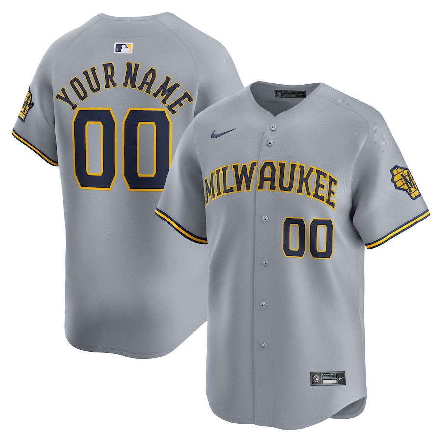 Milwaukee Brewers Away Limited Custom Gray MLB Jersey Men's