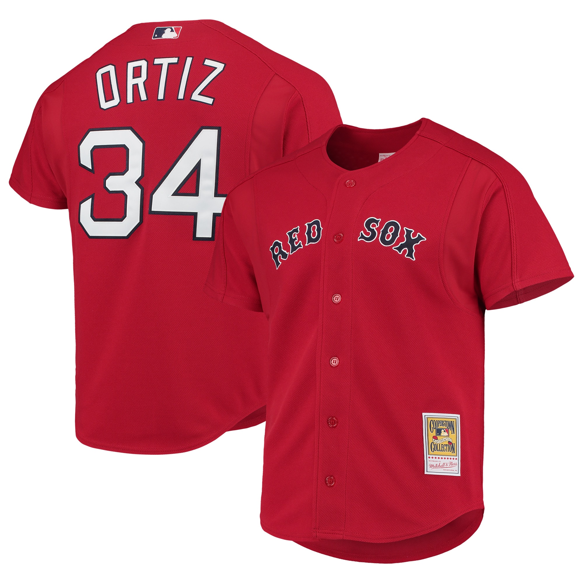 Boston Red Sox David Ortiz Mitchell Ness Red Cooperstown Collection Mesh Batting Practice Button-Up MLB Jersey Men's