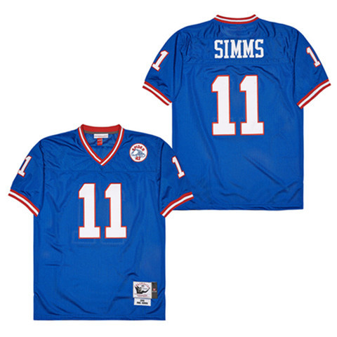 Phil Simms 11 New York Giants Spider Lockhart 43 Patch Throwback Blue NFL Jersey Men's