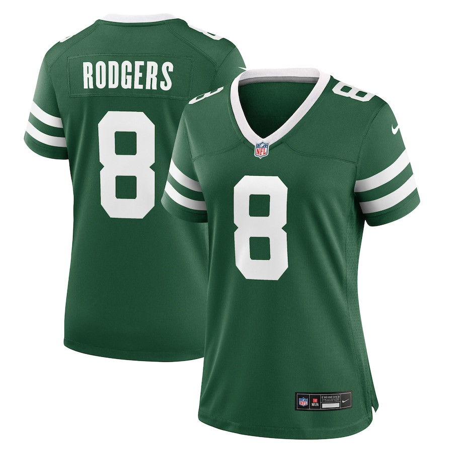 Aaron Rodgers 8 New York Jets Game Women, Green NFL Jersey Women's