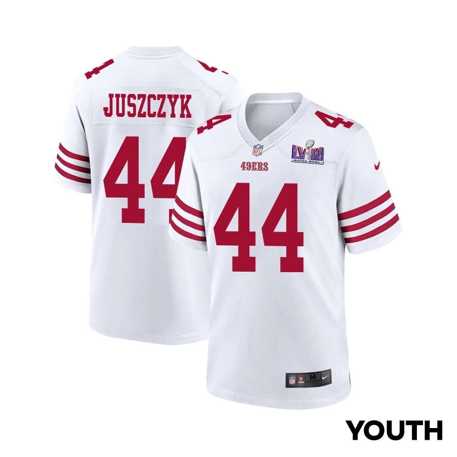 Kyle Juszczyk 44 San Francisco 49ers Super Bowl LVIII Patch Game White NFL Jersey Youth