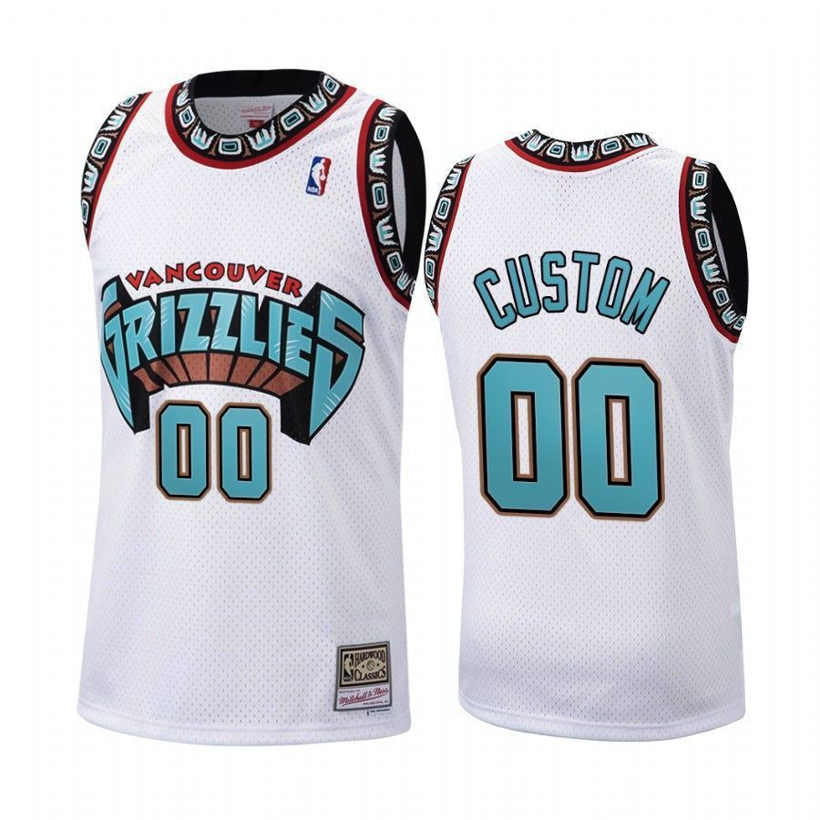 Custom 00 Memphis Grizzlies White Hardwood Classics 1998 NBA Jersey Men's