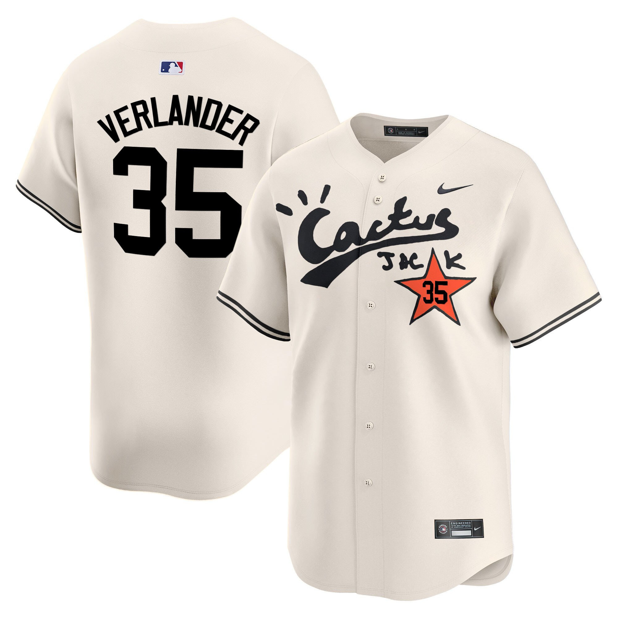 Justin Verlander 35 Houston Astros Cactus Jack Cream V2 Men MLB Jersey Men's