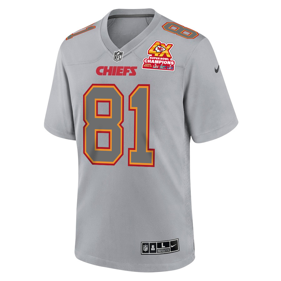 Blake Bell 81 Kansas City Chiefs Super Bowl LVIII Champions 4X Atmosphere Fashion Game Gray NFL Jersey Men's