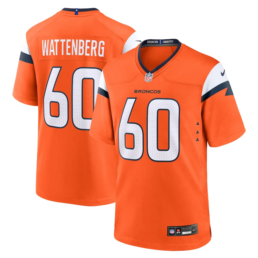 Luke Wattenberg 60 Denver Broncos Team Game Orange NFL Jersey Men's
