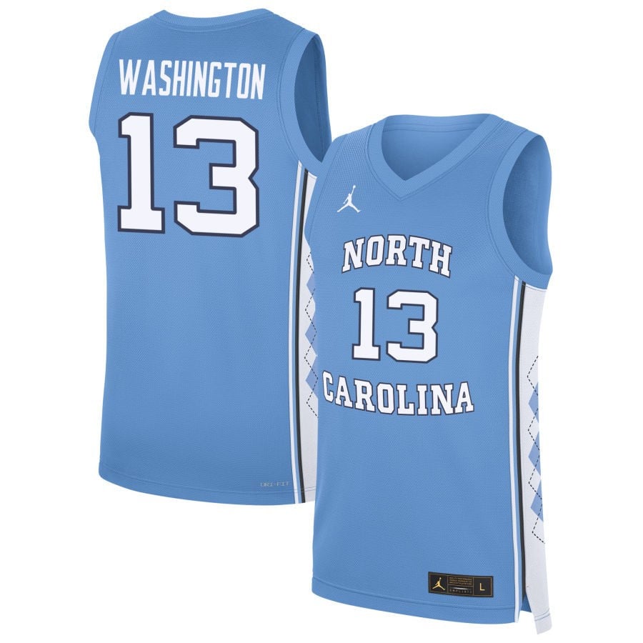 Jalen Washington 13 North Carolina Tar Heels Carolina Blue NCAA Jersey Men's