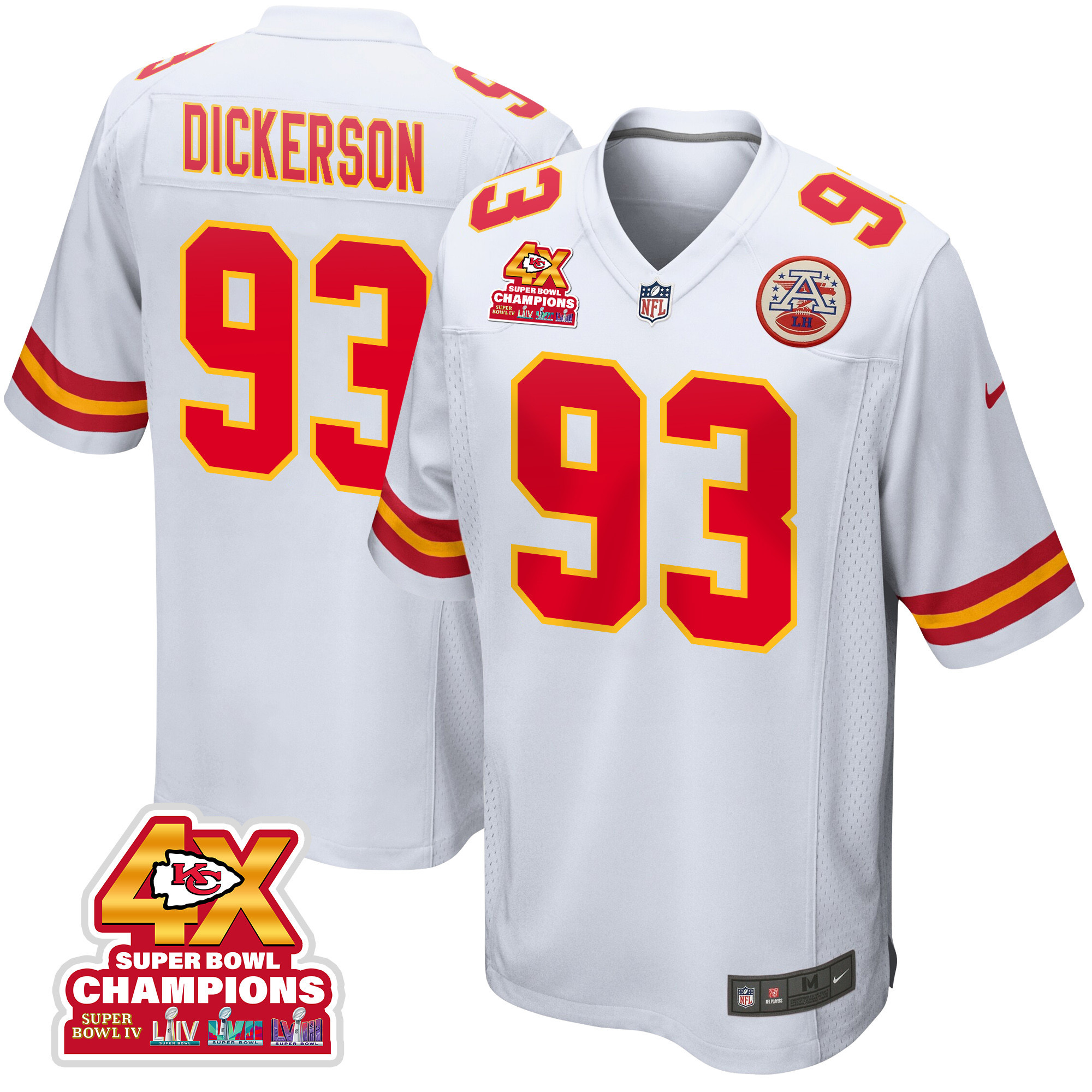 Matt Dickerson 93 Kansas City Chiefs Super Bowl LVIII Champions 4X Game White NFL Jersey Men's