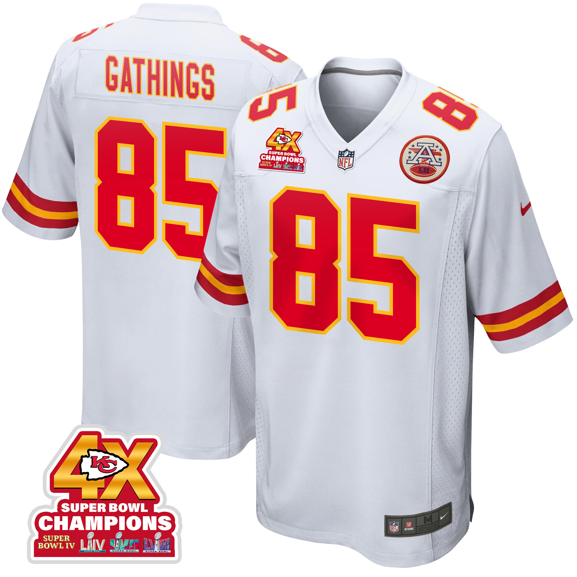Izaiah Gathings 85 Kansas City Chiefs Super Bowl LVIII Champions 4X Game White NFL Jersey Men's