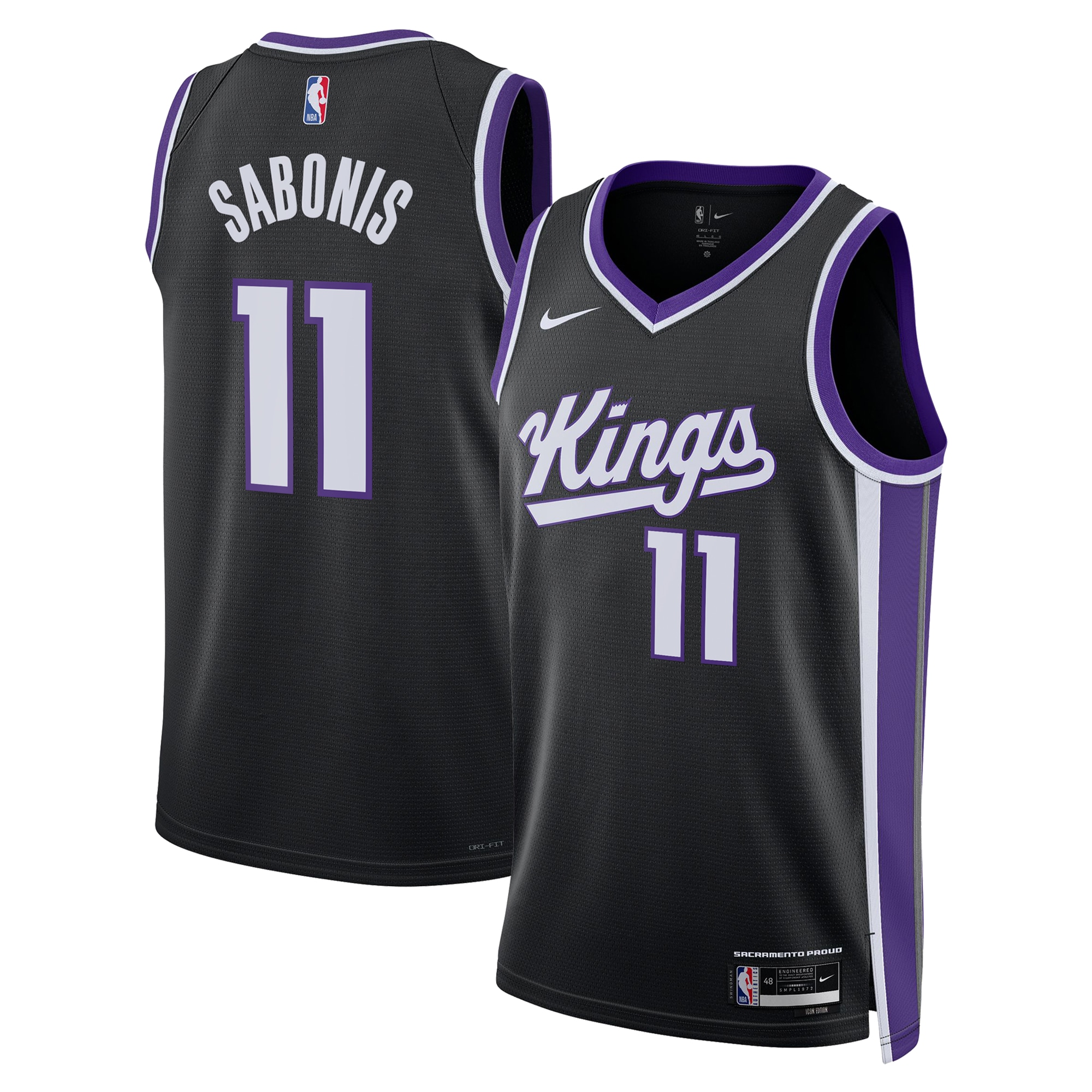 Sacramento Kings Icon Edition Swingman Black Domantas Saboni Unisex NBA Jersey Unisex