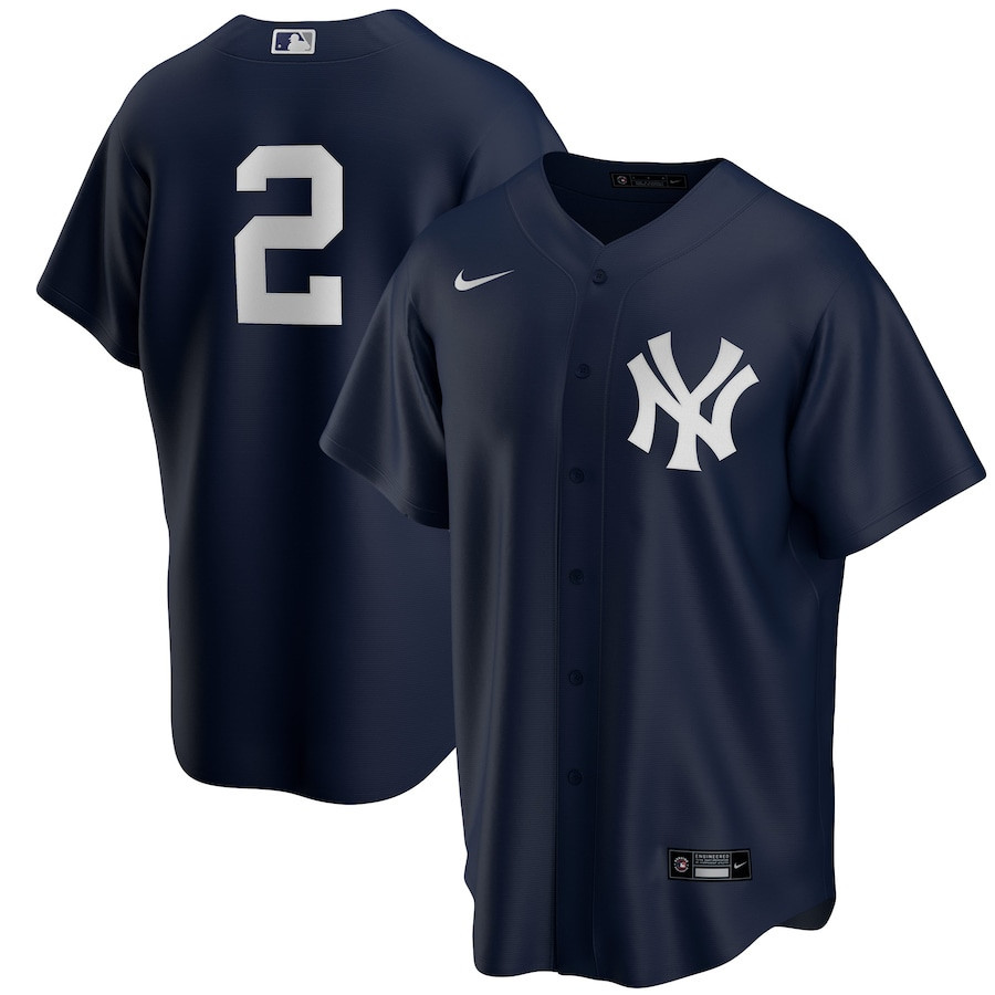 Derek Jeter 2 New York Yankees Alternate Navy MLB Jersey Men's