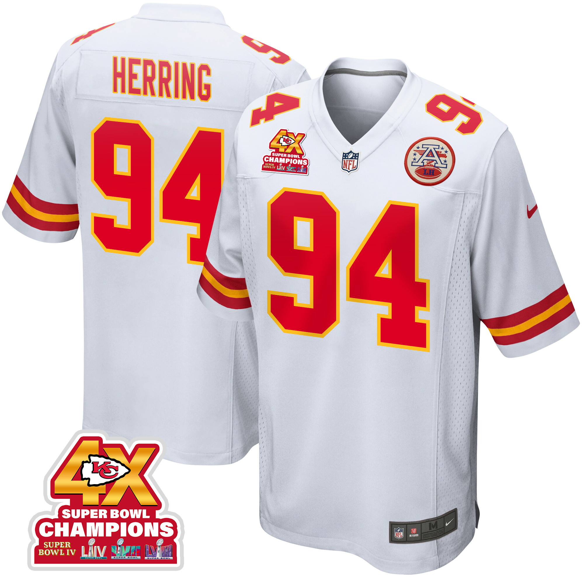 Malik Herring 94 Kansas City Chiefs Super Bowl LVIII Champions 4X Game White NFL Jersey Men's