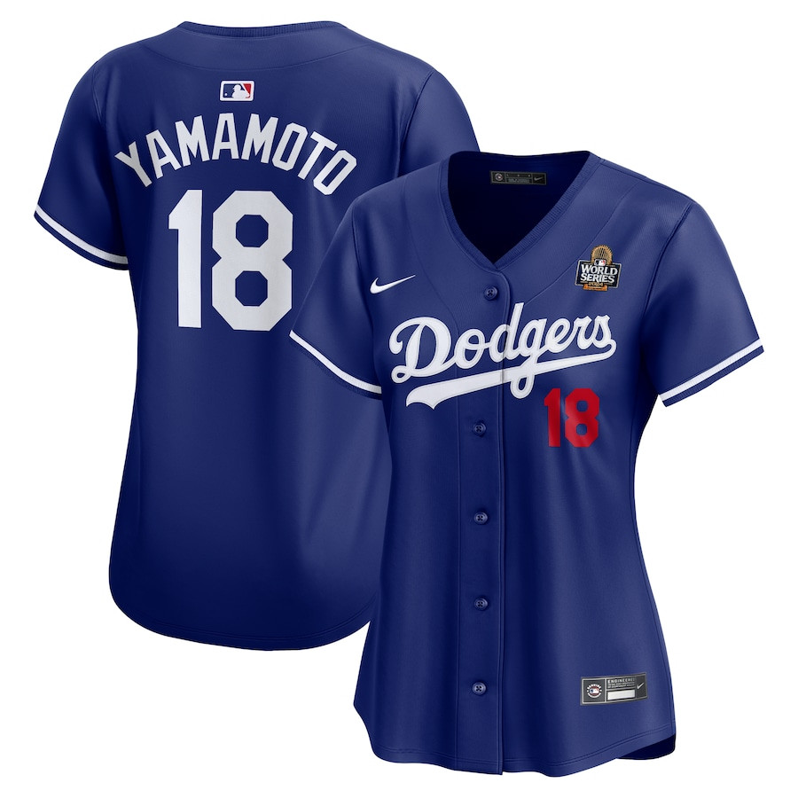 Yoshinobu Yamamoto 18 Los Angeles Dodgers 2024 World Series Alternate Limited Royal MLB Jersey Women's