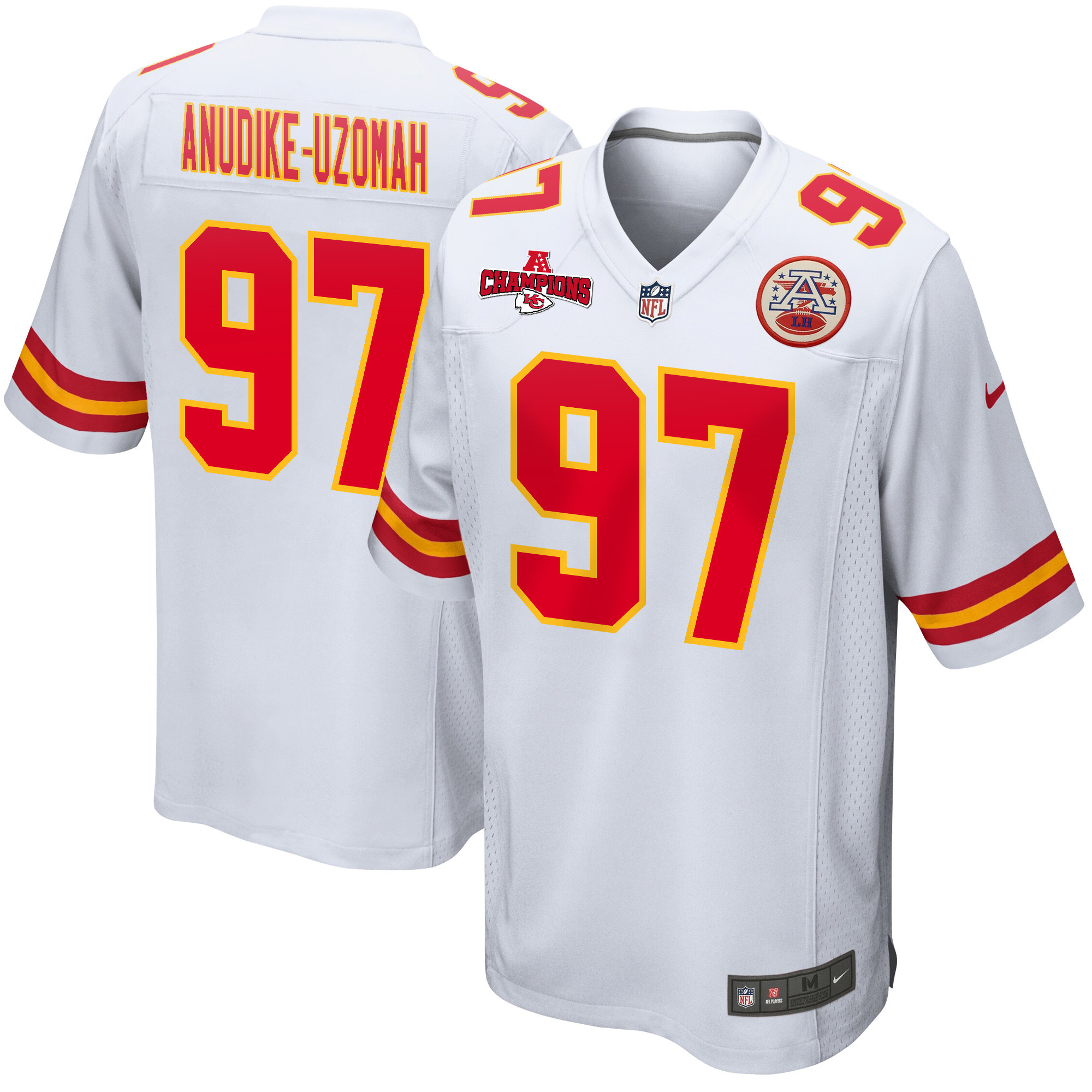 Felix Anudike-Uzomah 97 Kansas City Chiefs AFC Champions Patch Game White NFL Jersey Men's