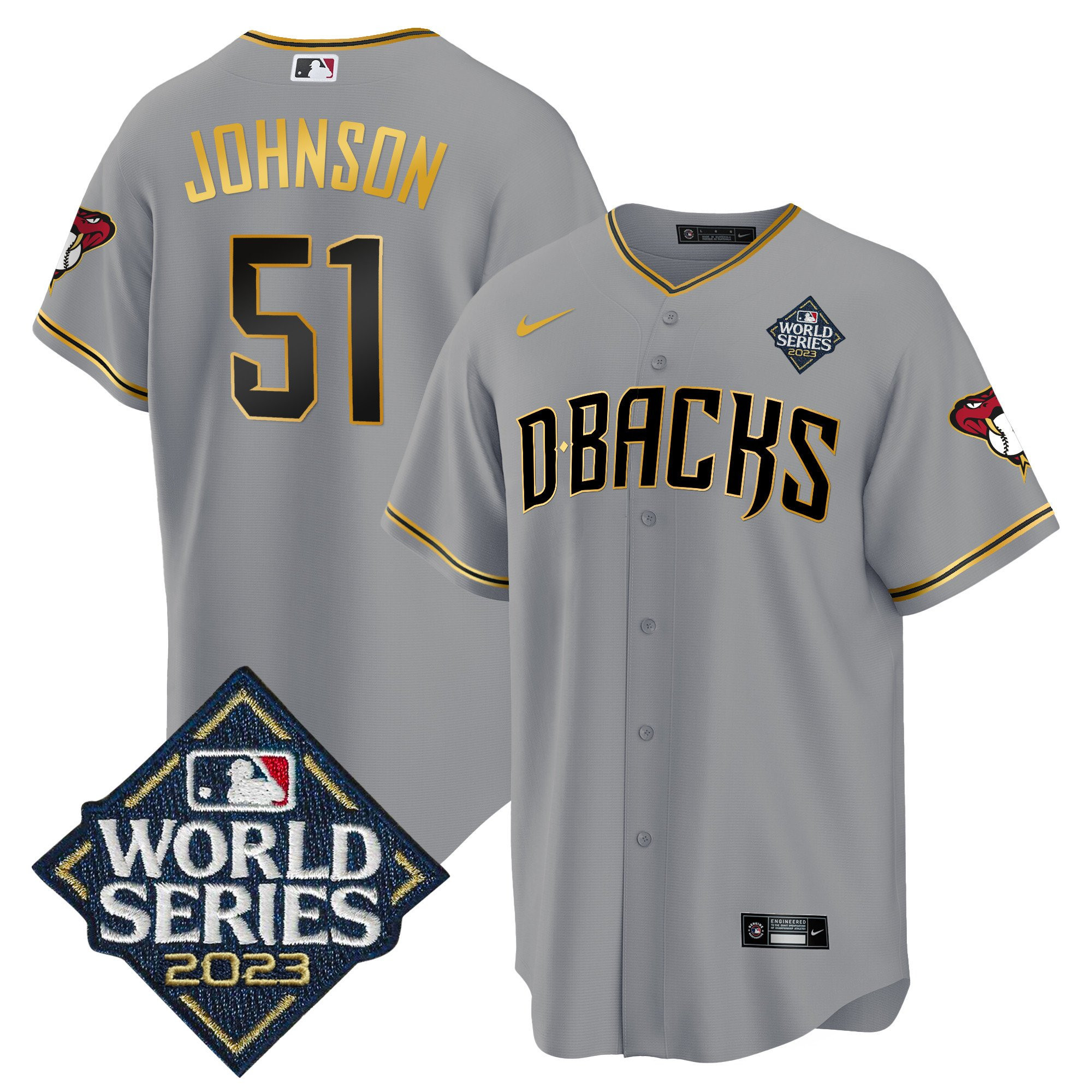 Randy Johnson 51 Arizona Diamondbacks 2023 World Series Gray Gold MLB Jersey Men's