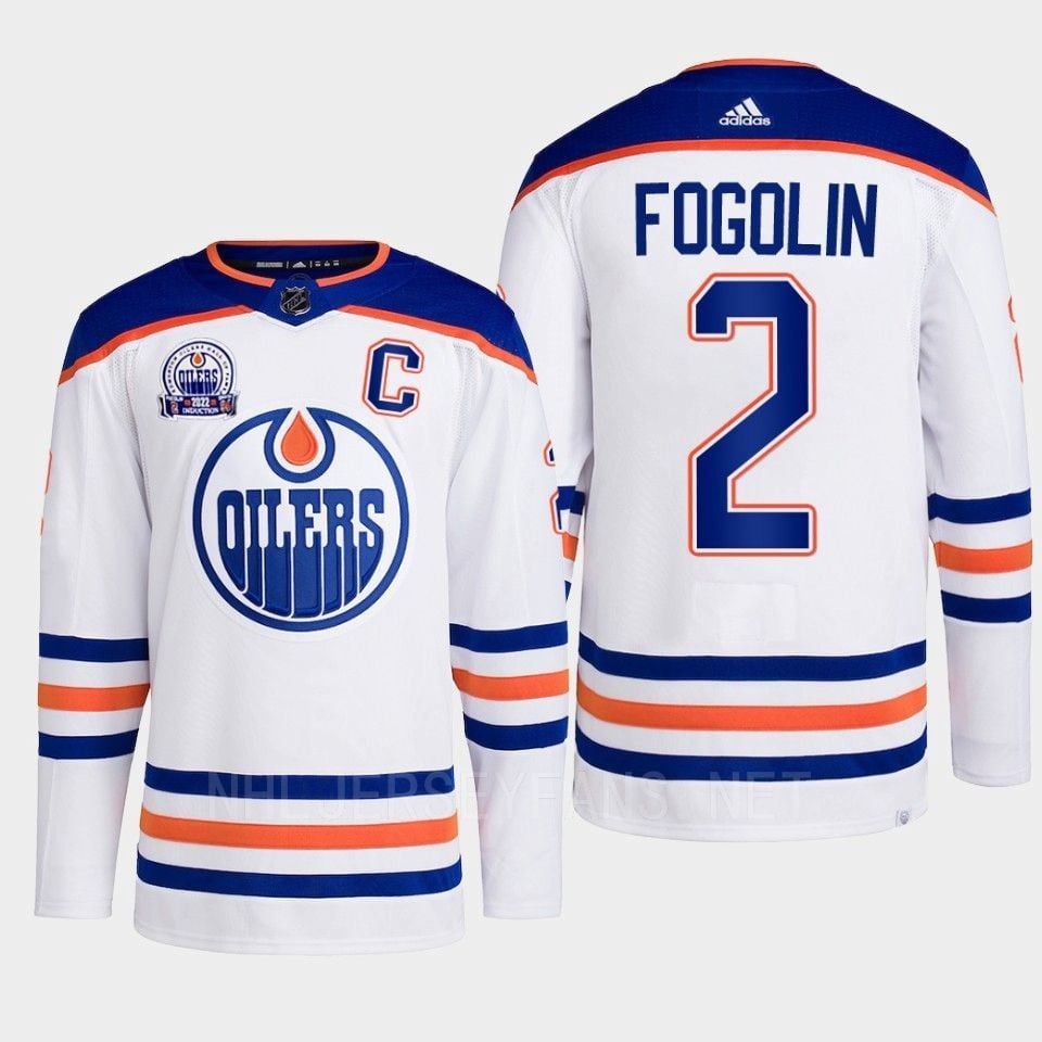 Lee Fogolin 2 Edmonton Oilers White 2022 Hall Of Fame Patch Away NHL Jersey Men's