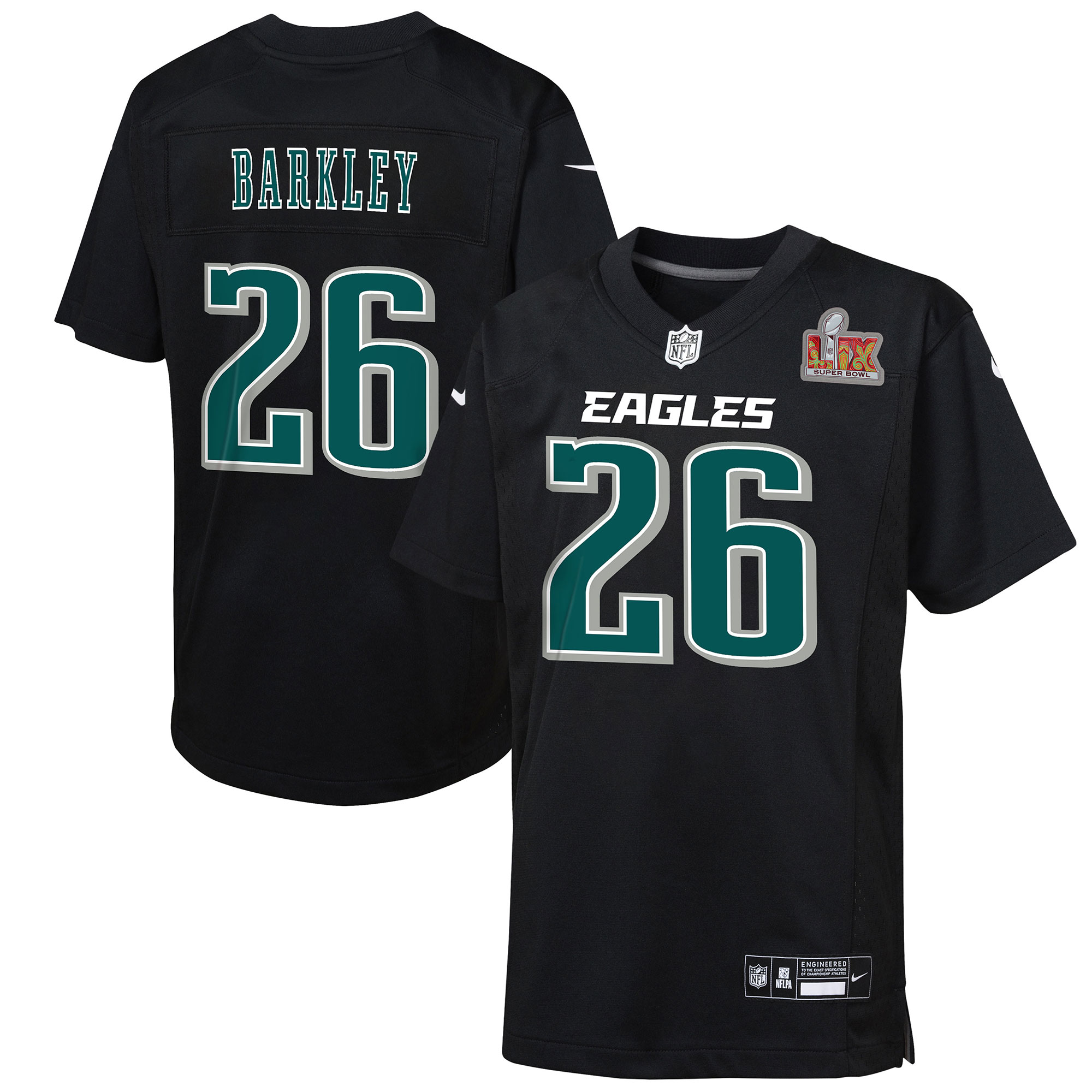 Preschool Philadelphia Eagles Saquon Barkley Carbon Black Super Bowl LIX Patch Fashion Game Player NFL Jersey Men's