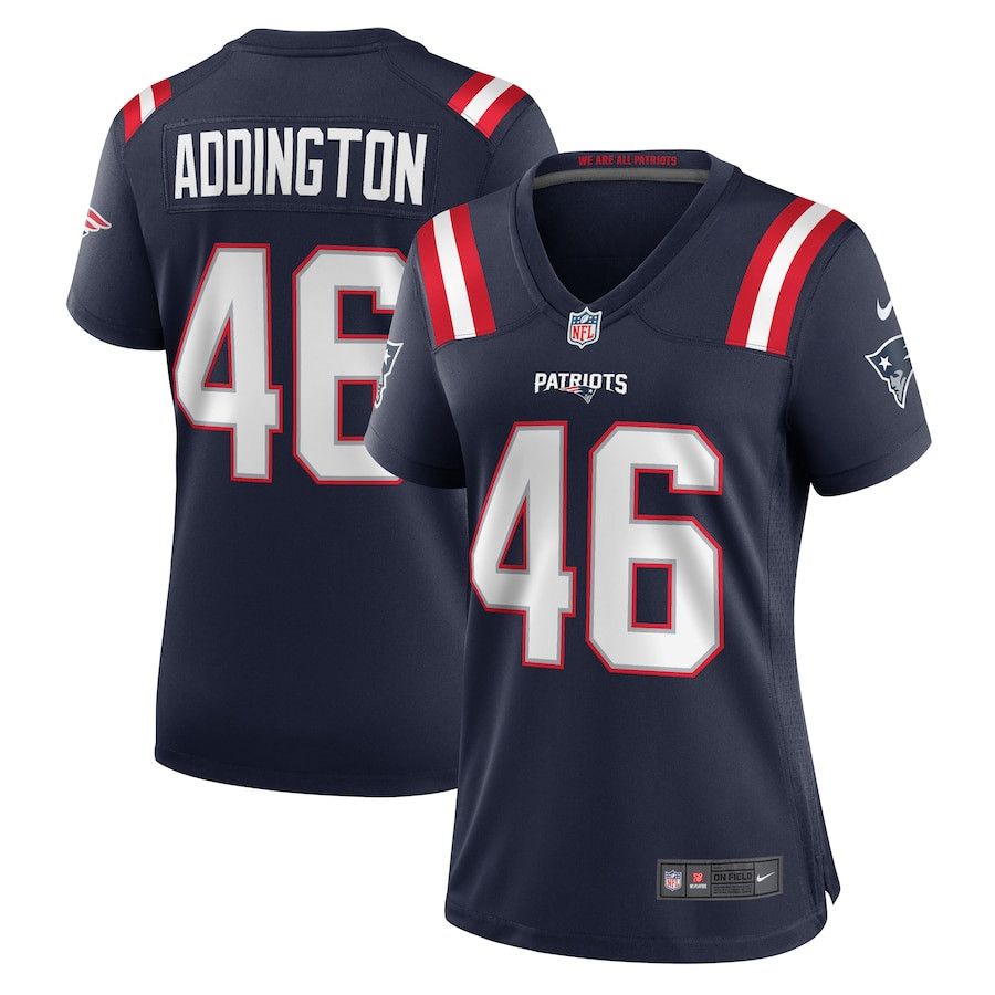 Tucker Addington 46 New England Patriots Home Game Navy NFL Jersey Women's