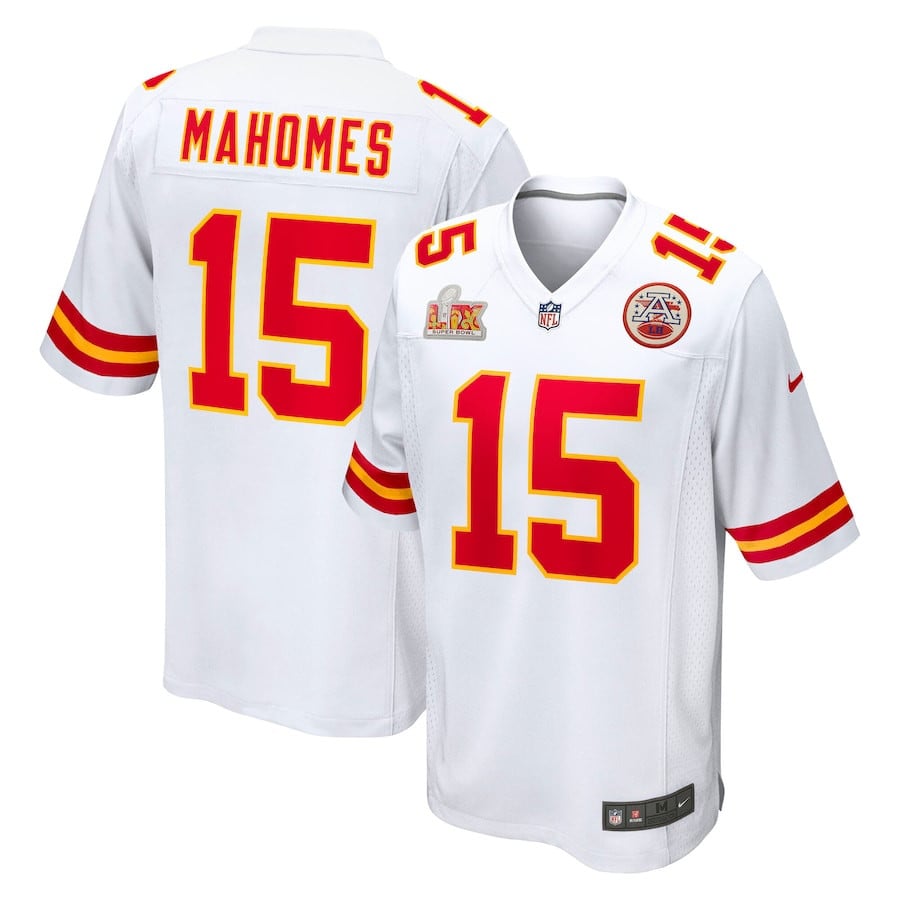 Patrick Mahomes 15 Kansas City Chiefs Super Bowl LIX Game White NFL Jersey Men's