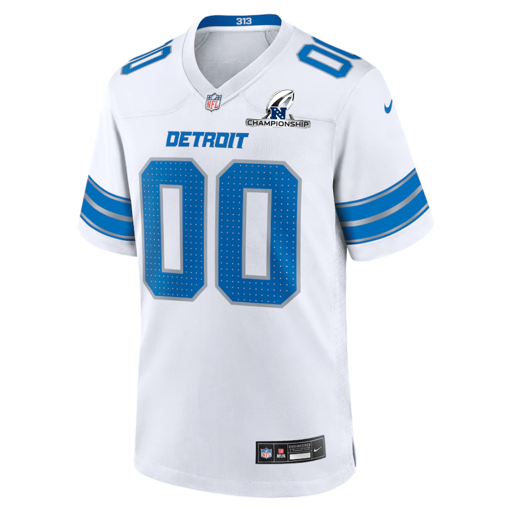 Detroit Lions NFC Championship Patch Game Custom White NFL Jersey Men's