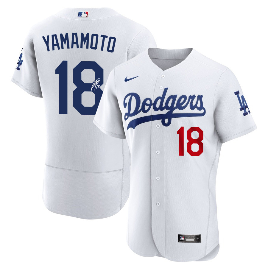 Yoshinobu Yamamoto 18 Signed Los Angeles Dodgers Home ELITE White MLB Jersey Men's