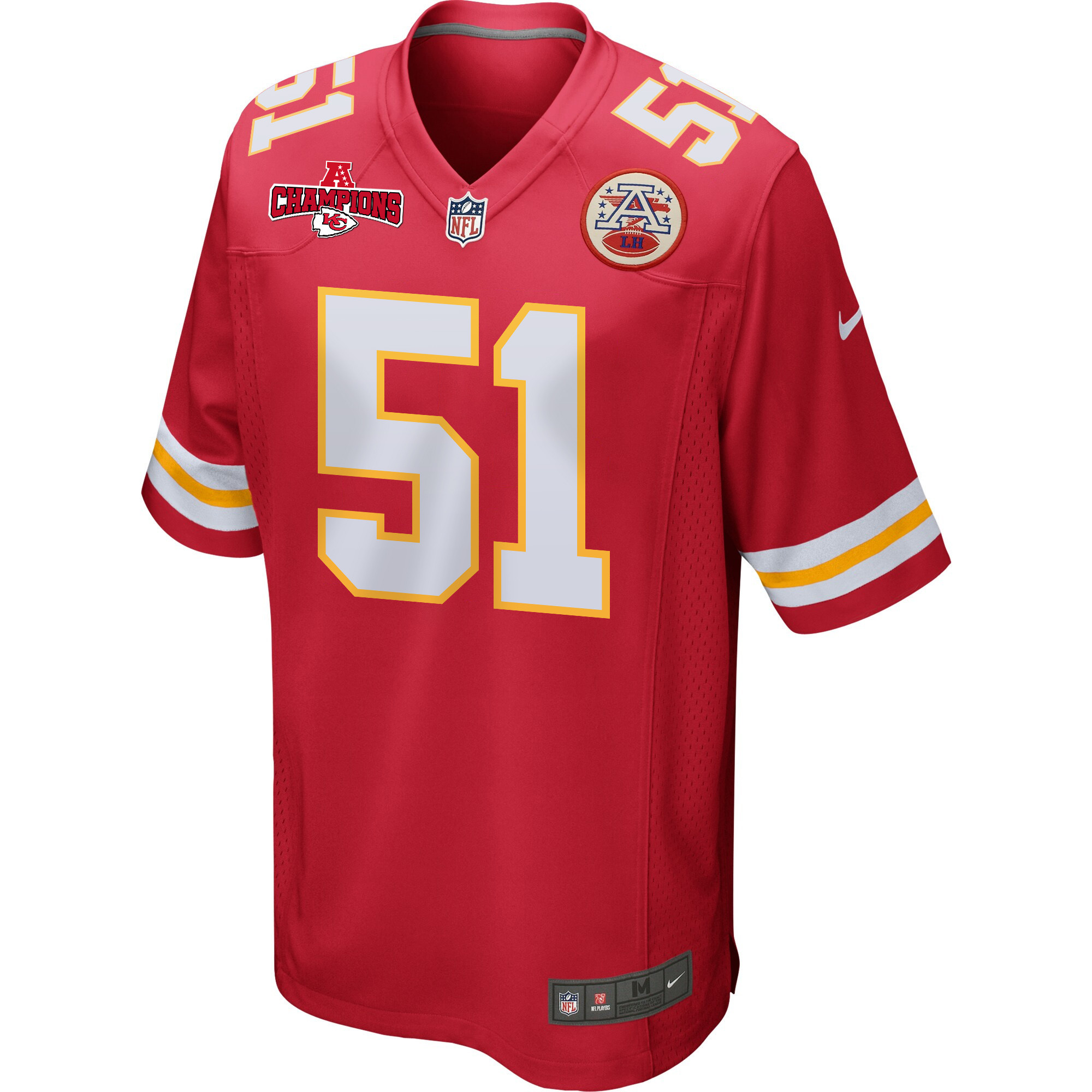 Mike Danna 51 Kansas City Chiefs AFC Champions Patch Game Red NFL Jersey Men's