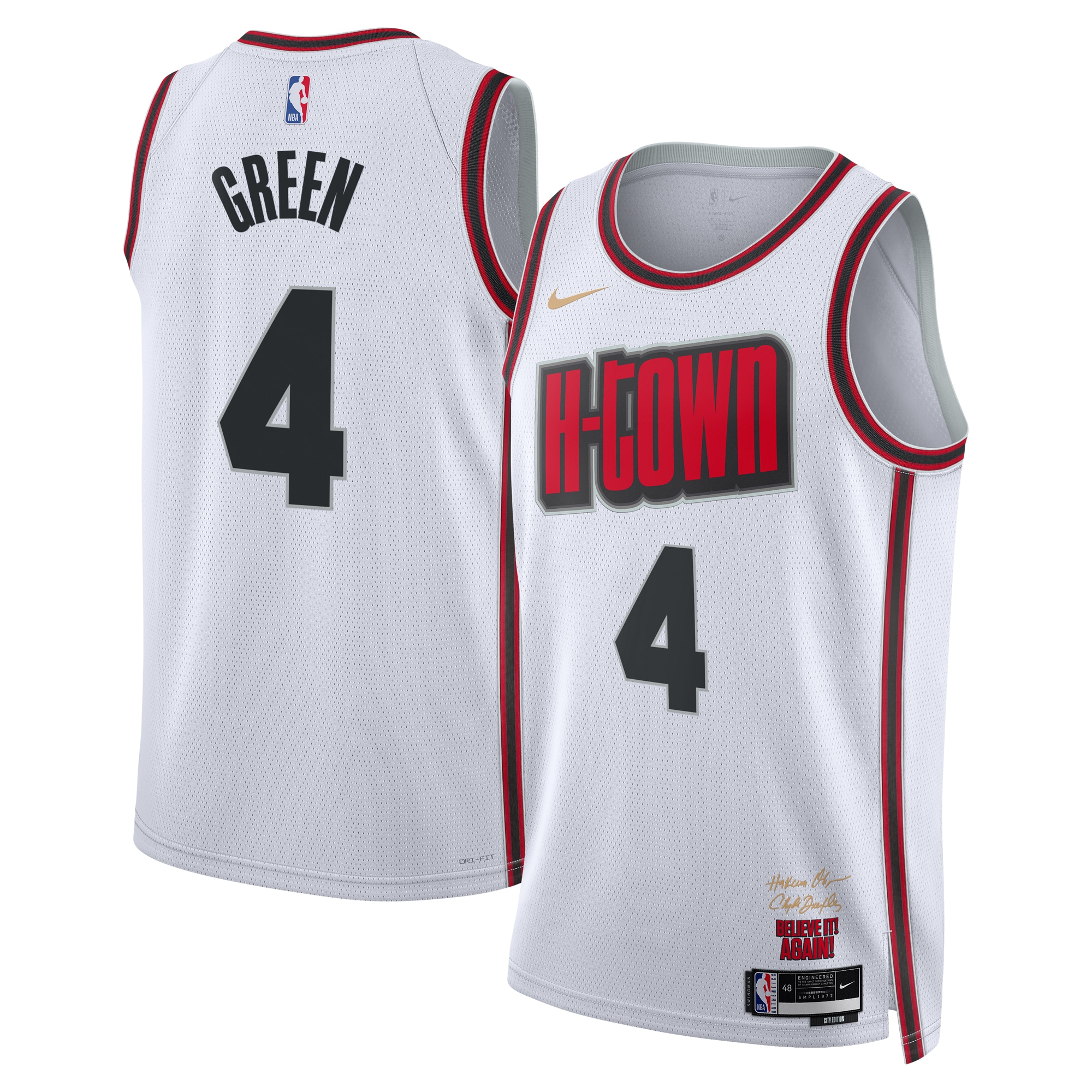 Camiseta City Edition Swingman de los Houston Rockets 2024 Blanco Verde Jale Unisex NBA Jersey Unisex