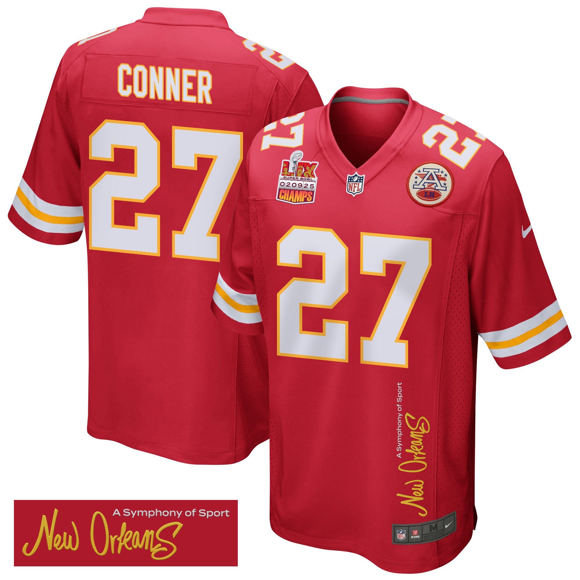 Chamarri Conner 27 Kansas City Chiefs Super Bowl LIX Champions Patch New Orleans A Symphony of Sport' EMBROIDERED Game Red NFL Jersey Men's