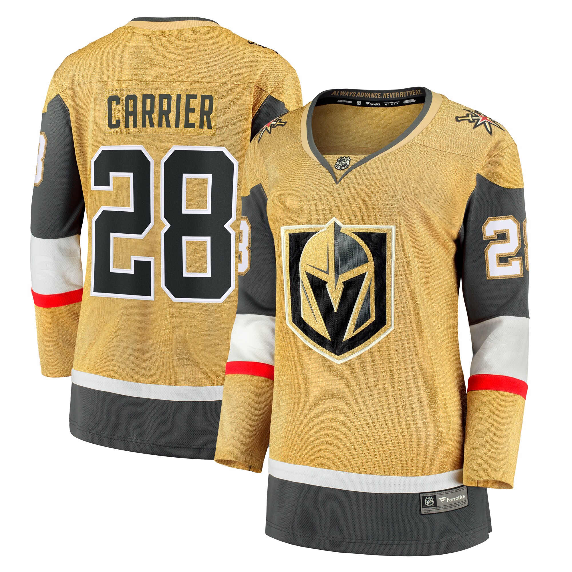 Vegas Golden Knights William Carrier Gold Home Breakaway Player NHL Jersey Women's