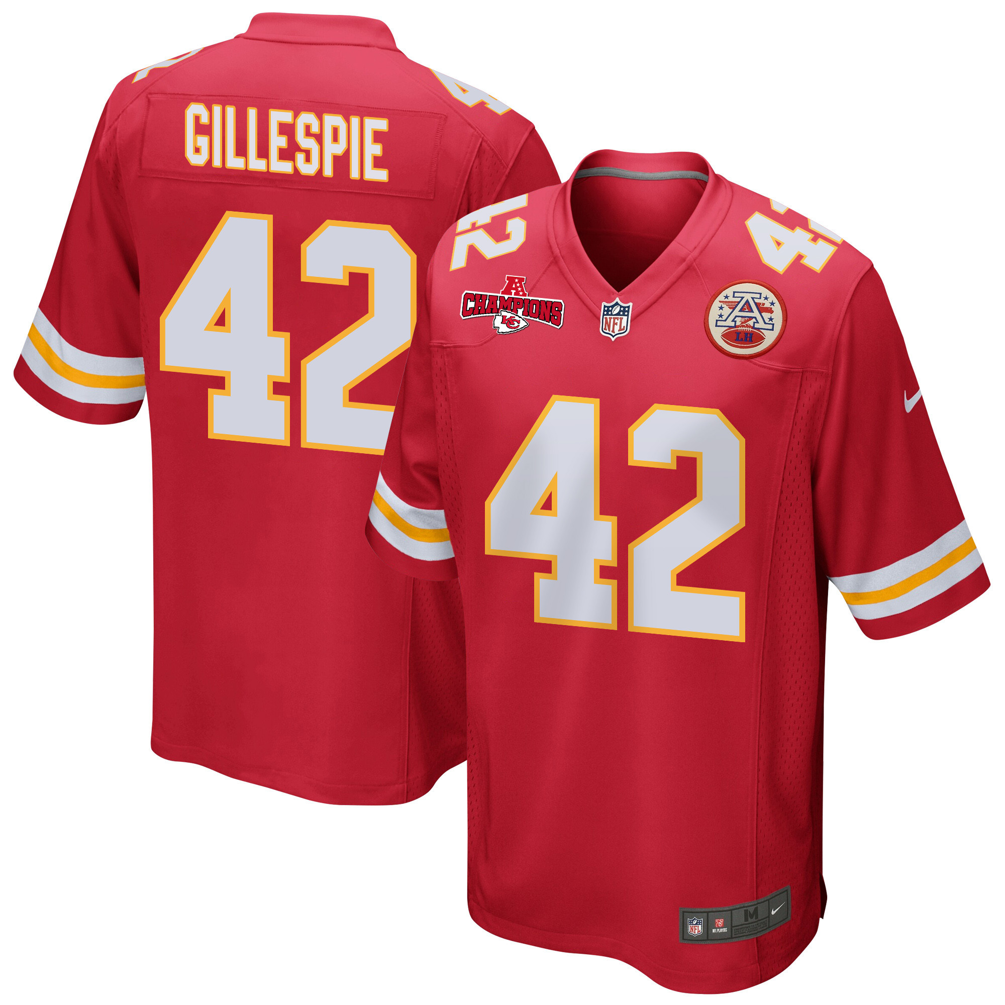 Tyree Gillespie 42 Kansas City Chiefs AFC Champions Patch Game Red NFL Jersey Men's