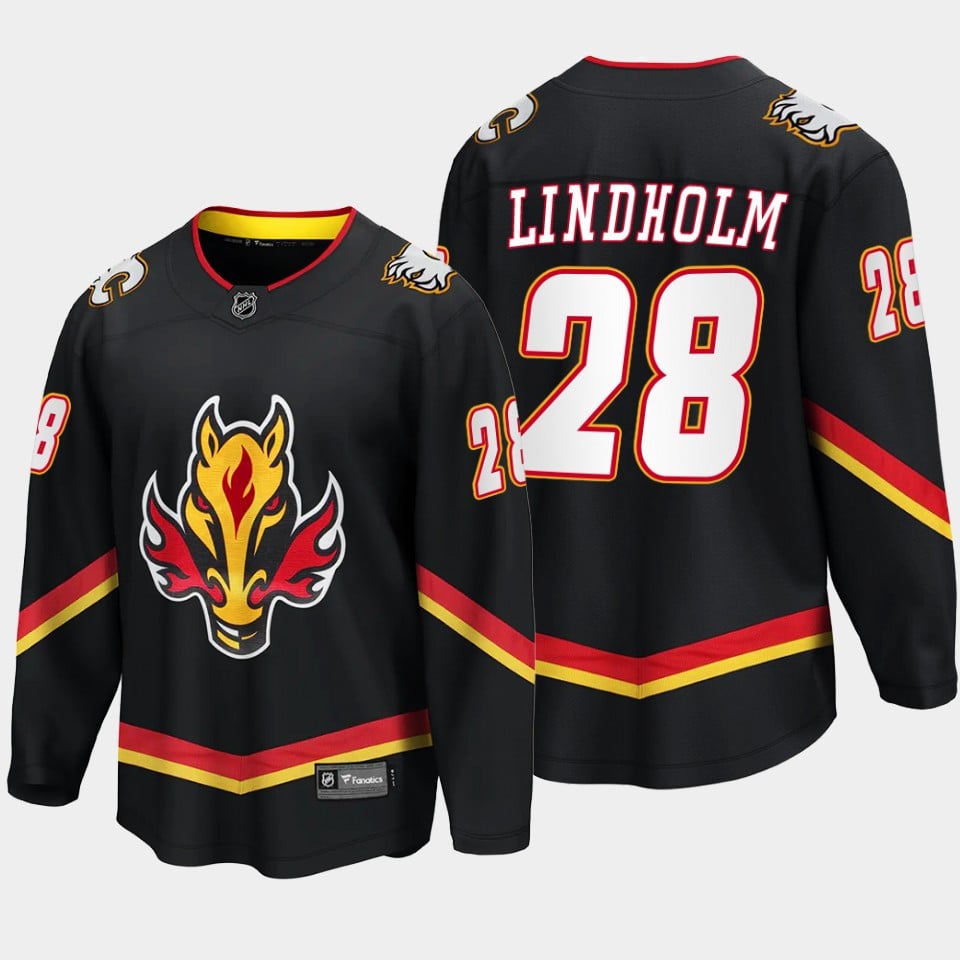 Calgary Flames Elias Lindholm 28 Alternate Black Breakaway Player NHL Jersey Men's