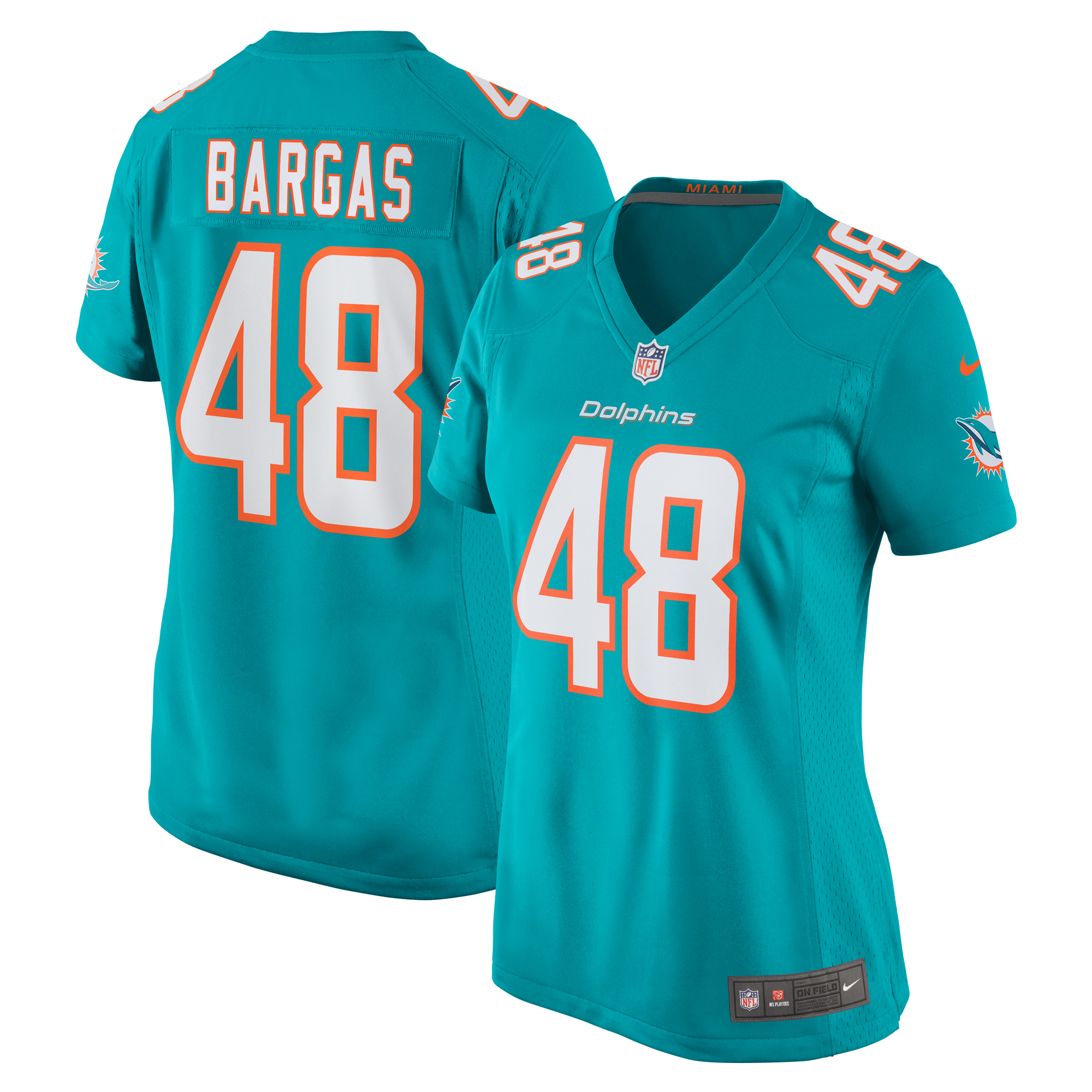Miami Dolphins Jake Bargas Aqua Home Game Player NFL Jersey Women's