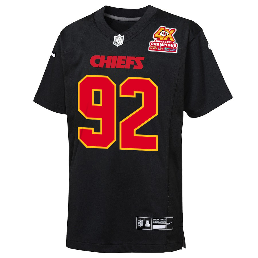 Deon Bush 26 Kansas City Chiefs Super Bowl LVIII Champions 4X Fashion Game Carbon Black NFL Jersey Youth
