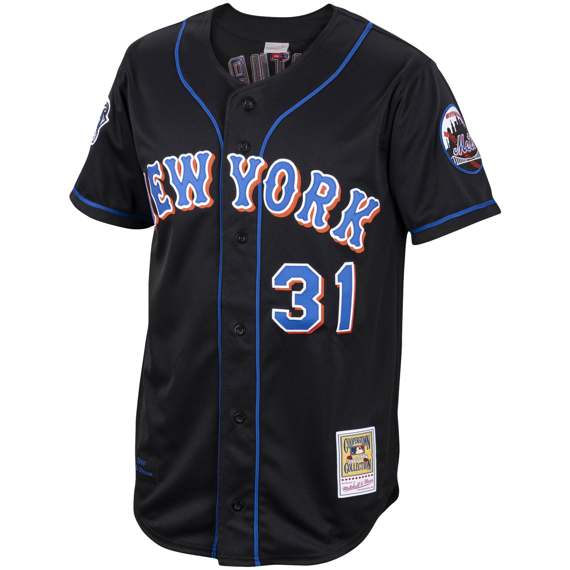 New York Mets Mike Piazza Mitchell Ness Black Alternate 2000 Cooperstown Collection MLB Jersey Men's