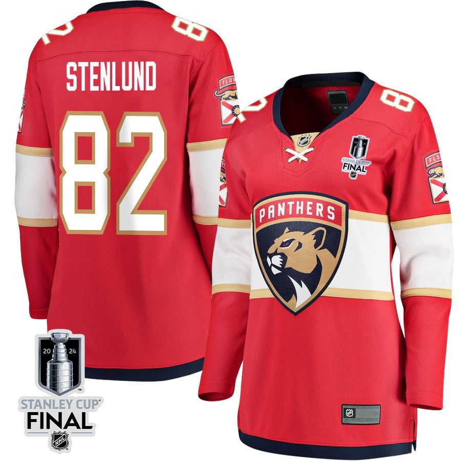 Kevin Stenlund 82 Florida Panthers 2024 STANLEY CUP Final Home Breakaway Red NHL Jersey Women's
