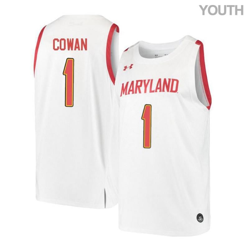 Under Armour 1 Anthony Cowa White Retro Maryland Terrapins NCAA Jersey Youth