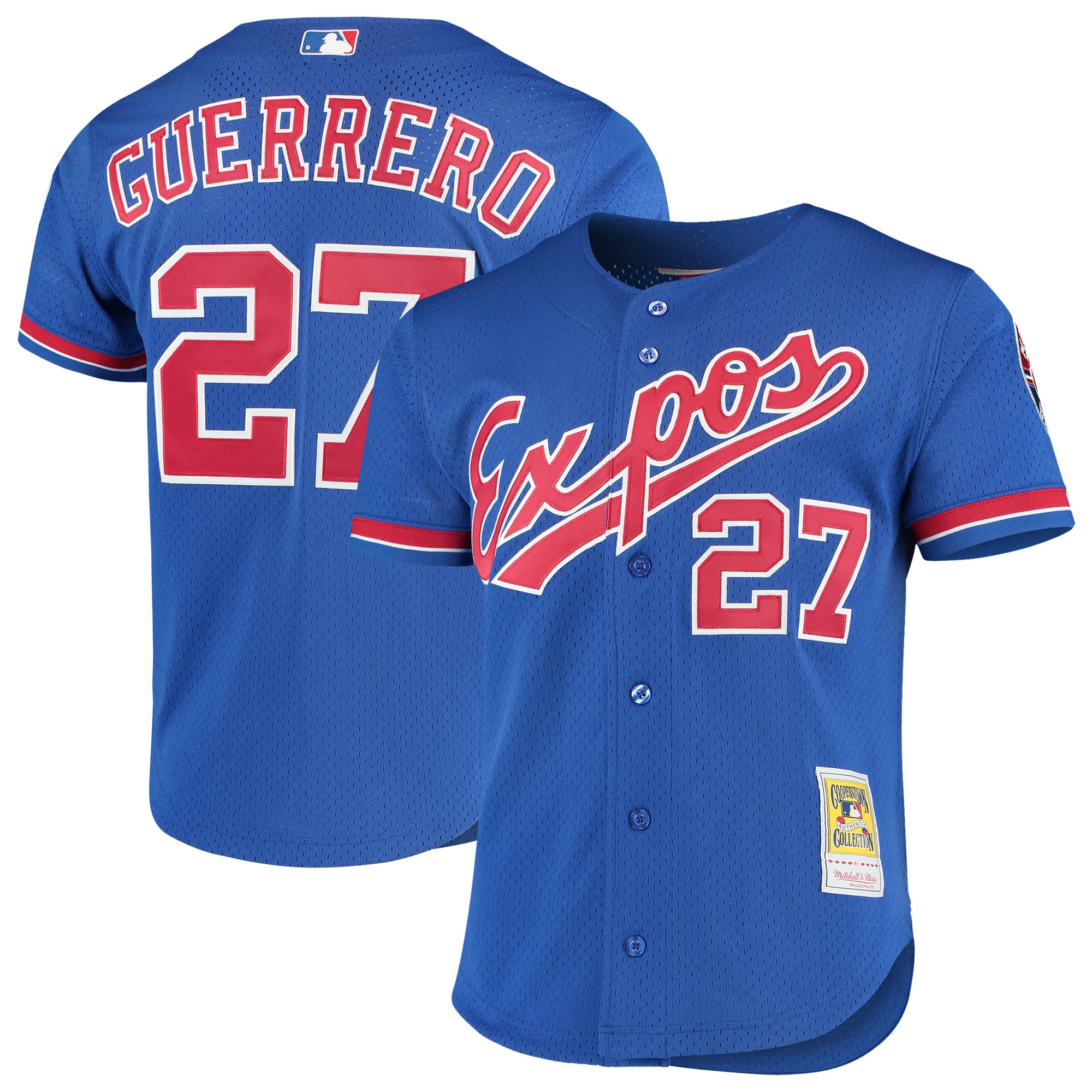 Montreal Expos Vladimir Guerrero Mitchell Ness Royal Cooperstown Collection Mesh Batting Practice Button-Up MLB Jersey Men's