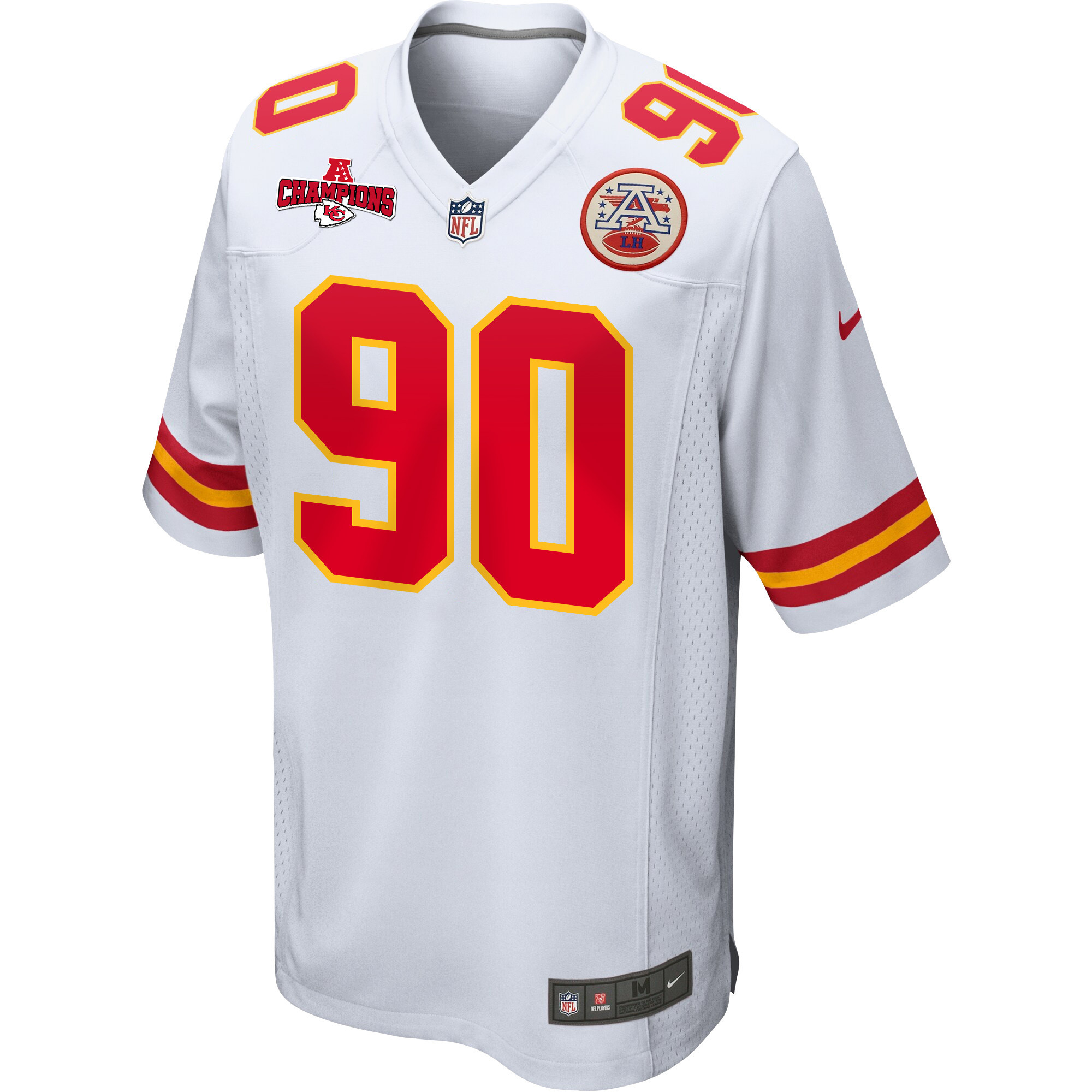 Charles Omenihu 90 Kansas City Chiefs AFC Champions Patch Game White NFL Jersey Men's