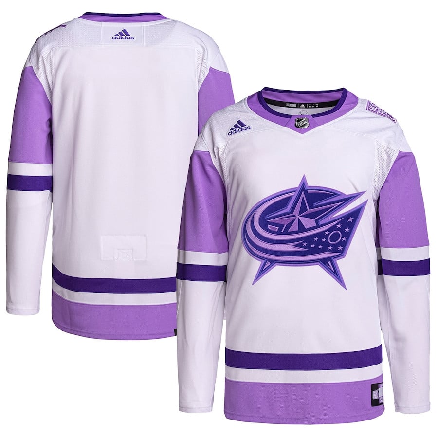 Columbus Blue Jackets Fights Cancer Primegreen White/Purple NHL Jersey Men's