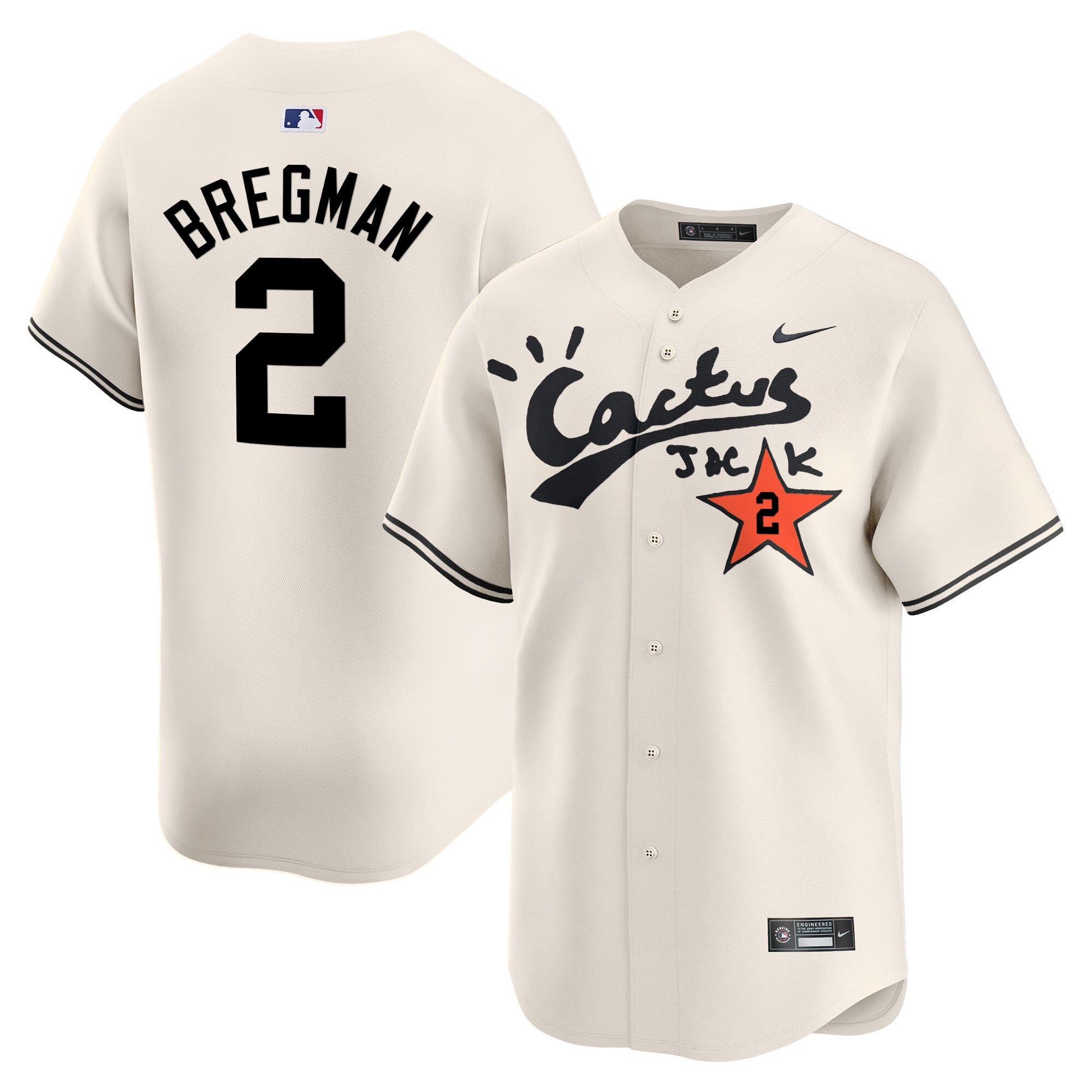 Alex Bregman 2 Houston Astros Cactus Jack Cream V2 Men MLB Jersey Men's