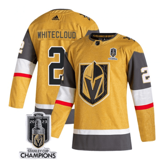 Zach Whitecloud 2 Vegas Golden Knights 2023 Stanley Cup Champions Patch Breakaway Home Gold NHL Jersey Men's