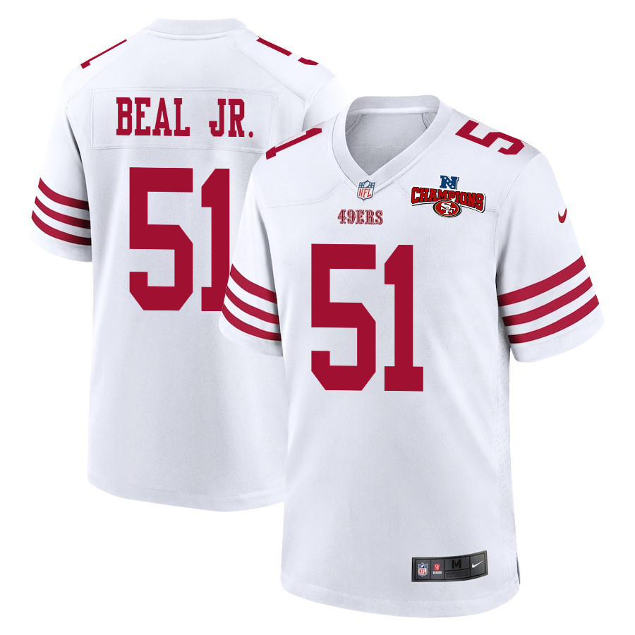 Robert Beal Jr. 51 San Francisco 49ers NFC Champions Patch Game White NFL Jersey Men's