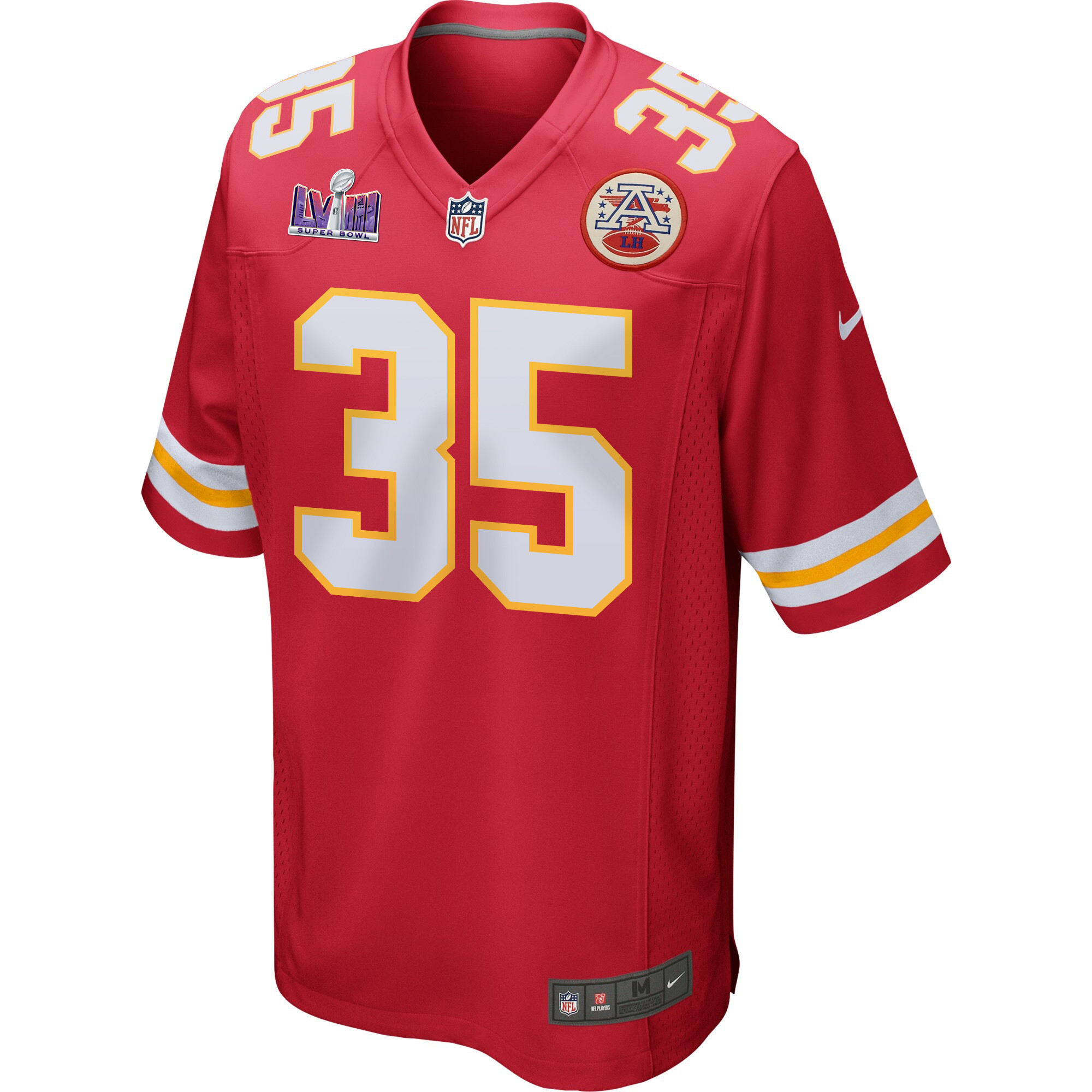 Jaylen Watson 35 Kansas City Chiefs Super Bowl LVIII Patch Game Red NFL Jersey Men's