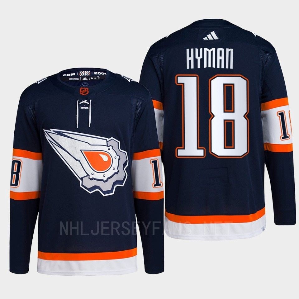 Edmonton Oilers Zach Hyman 18 Navy Primegreen Reverse Retro 2.0 2022 NHL Jersey Men's