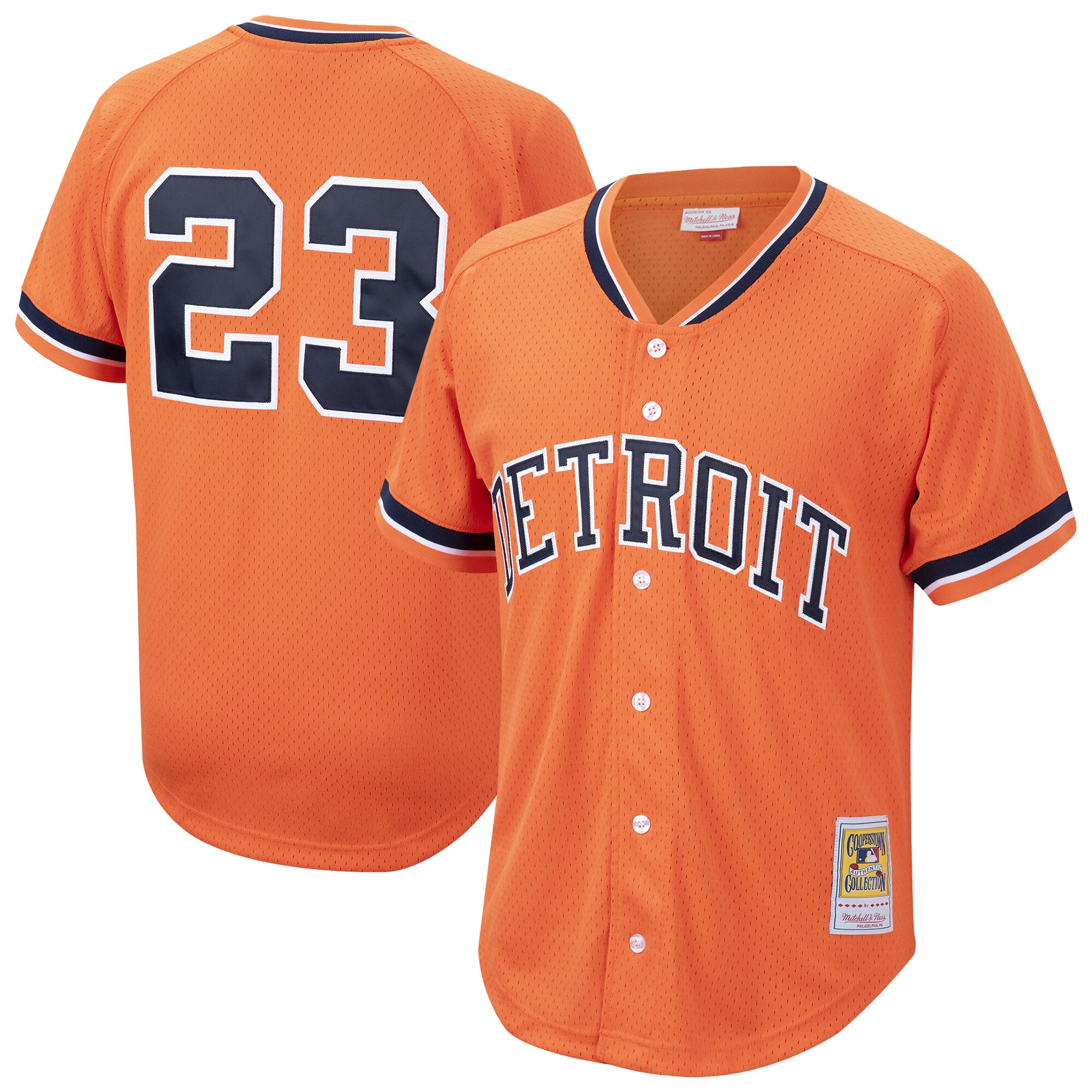 Detroit Tigers Kirk Gibson Mitchell Ness Orange Cooperstown Collection Mesh Batting Practice Button-Up MLB Jersey Men's