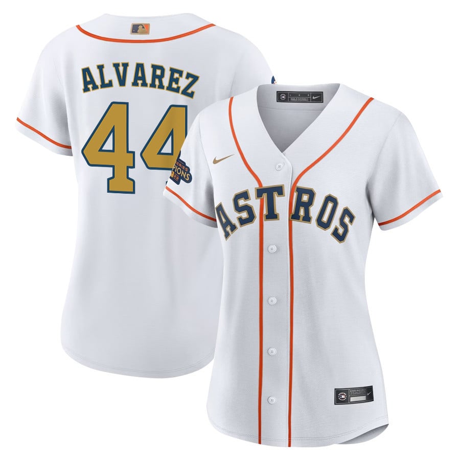 Yordan Alvarez 44 Houston Astros 2023 Gold Collection White/Gold MLB Jersey Women's