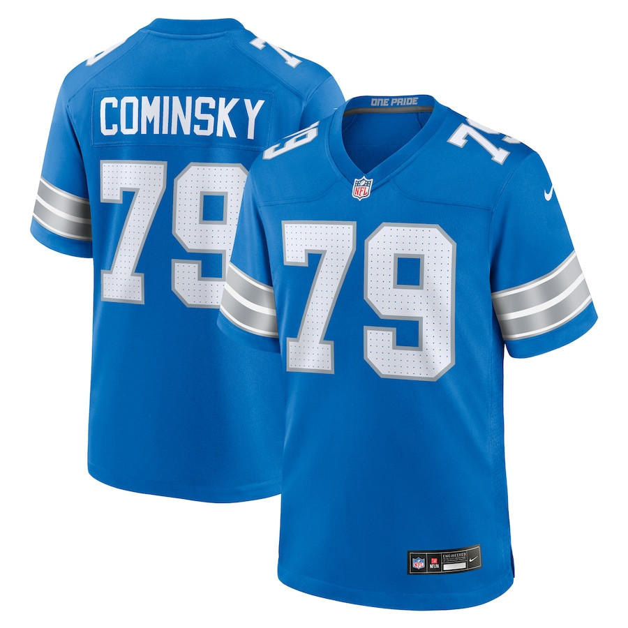 John Cominsky 79 Detroit Lions Team Game Blue NFL Jersey Men's