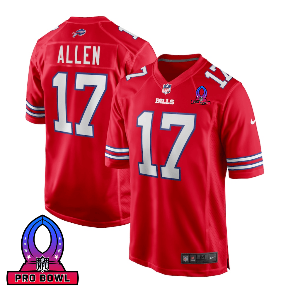 Josh Allen 17 Buffalo Bills 2025 Pro Bowl Patch Alternate Game Red NFL Jersey Men's